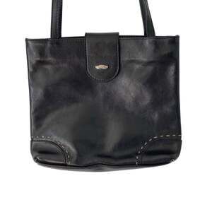 Cuoiera Fiorentina Smooth Black Leather Double Strap Purse Top Stitch Shoulder